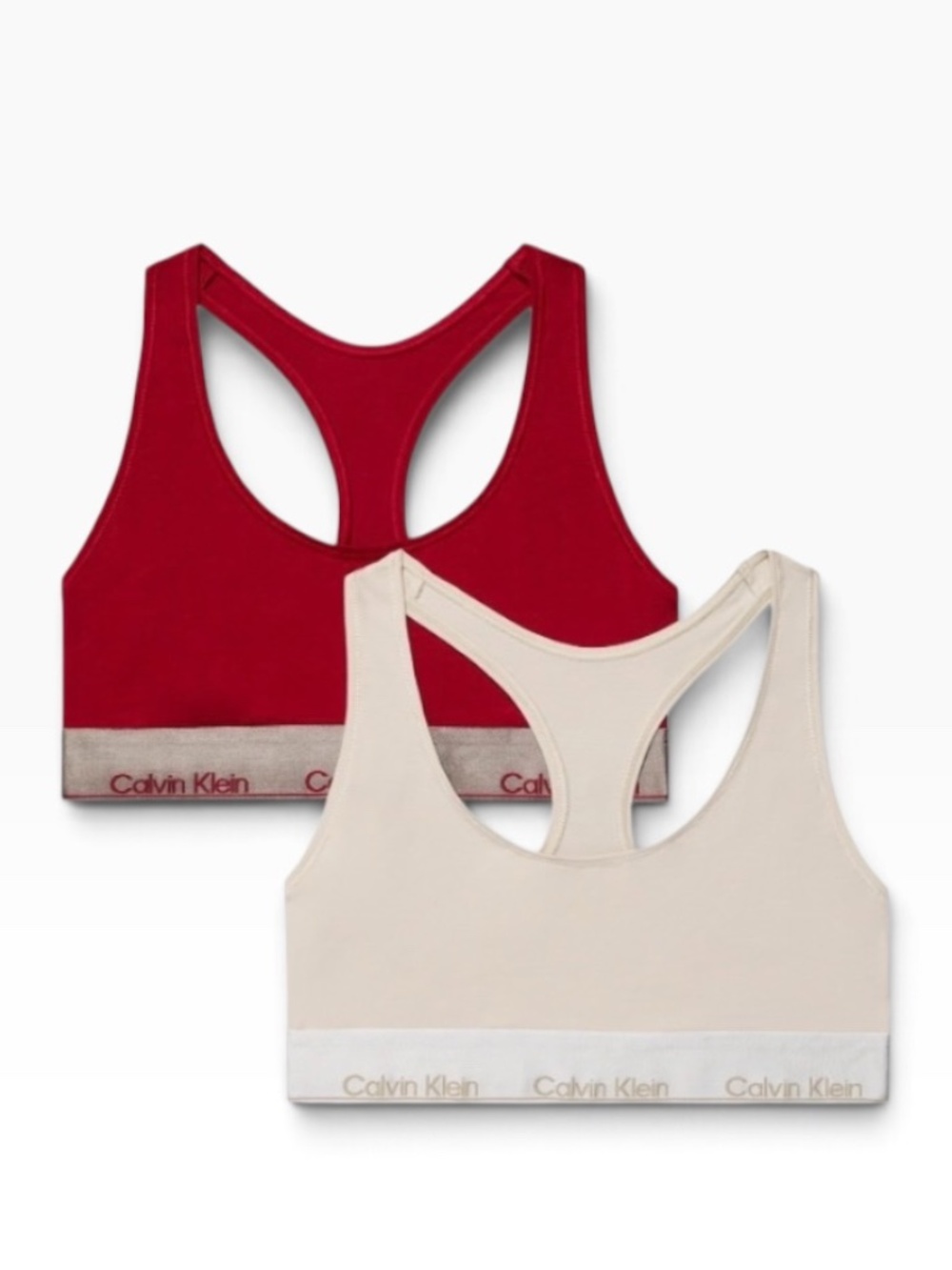 Calvin Klein Womens Racerback Bralettes 2 pack Cotton Stretch Red Nude - NWB